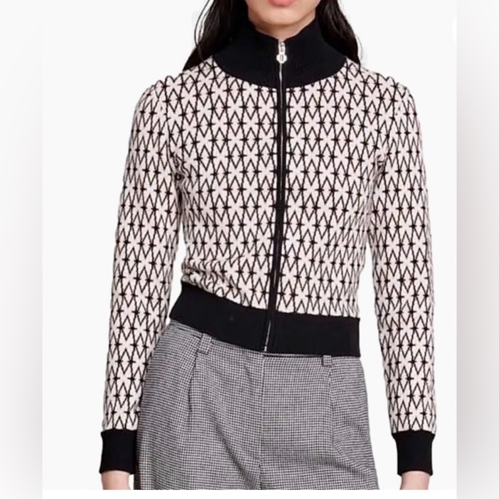 Maje sweater and skirt set black and cream in a size XS